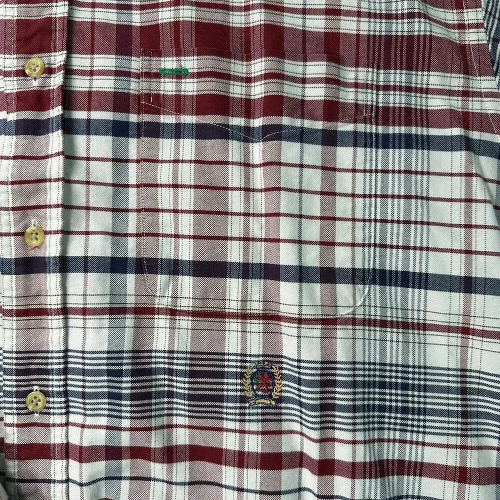 Vintage Tommy Hilfiger Plaid Button Down Shirt 90s Mens  Lrg Embroidered Crest‎
